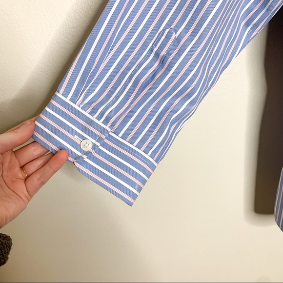L.L. Bean Blue Stripe Wrinkle Resistant Cotton Button Down Blouse Medium M - Picture 5 of 8